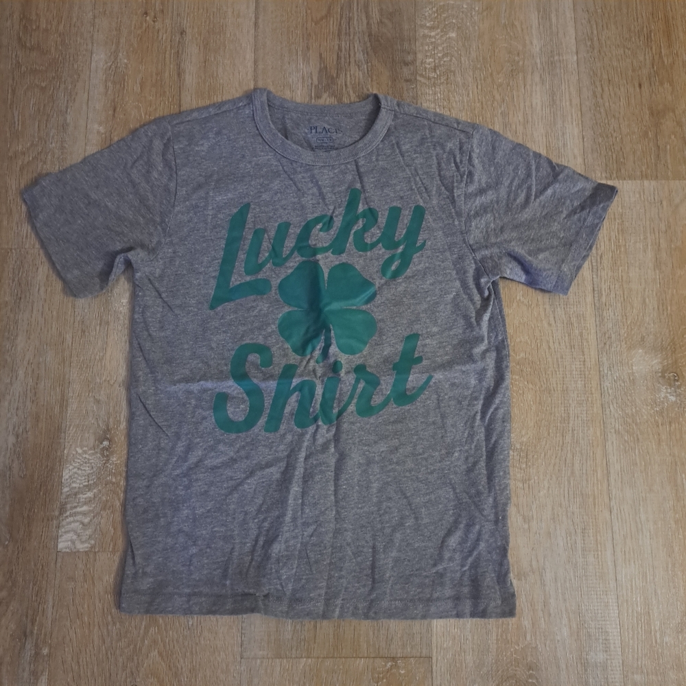 The Children's Place Grey 'Lucky Shirt' Graphic T-Shirt Green Clover Boys Medium